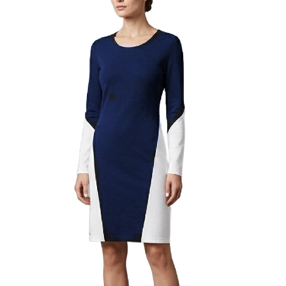 LACOSTE Navy White Colorblock Long Sleeve Jersey Dress Small 4 Minimalist Sporty